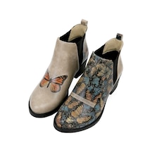 Kadın Vegan Deri Bej Bilekte Bot - Moths And Butterflies Tasarım Multicolor
