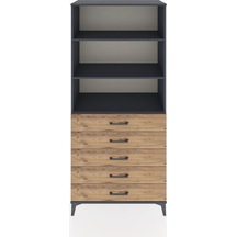Hyperion Dolap 3 Raflı 5 Çekmeceli 88x44x195 Antrasit-çam Antrasit
