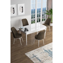 Canisa Han Serisi 70x114 Açılabilir Mdf Mutfak Masası Takımı Beyaz Masa 4 Kahverengi Sandalye Masa Beyaz Sandalyeler Kahverengi