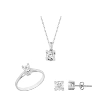 Sembol Gold Beyaz Altın Tektaş 3lü Takı Seti 14k Gold T8471