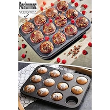 12 Bölmeli Muffin Kek Kalıbı Kurabiye Turta Kalıbı Fırın Pasta Çörek Kapsül Yanmaz Kalıp Karbon Çeli Diğer