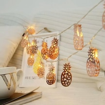 Ananas Sıralı Led Işık 10Lu Dekoratif Lamba Gold Metal