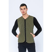 Erkek Regular Fit Bomber Yaka Fermuarlı Çok Cepli Kapitone Spor Yelek 001