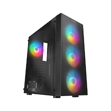 Everest Faced V3 500 W 4x12 CM RGB Fan ATX TempeRr Camlı Mid Tower Oyuncu Kasası Siyah