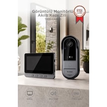 Gece Görüşlü Hd Sistem Görüntülü Monitörlü Su Geçirmez Kablosuz Akıllı Kapı Zili Cmr25 Siyah