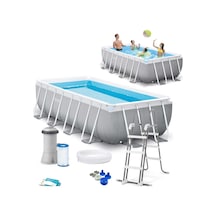 İntex 26788 Büyük Prefabrik Aile Havuzu 400 x 200 x 100 CM Merdiven + Filtre Set Beyaz