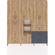 Arges Dolap 12 Raflı 2 Çekmeceli Tek Askılı 220x30x243 Çam-çam/antrasit Atlas Çam/antrasıt