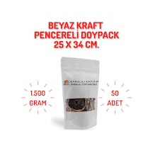 25x34 Cm. Beyaz Kraft Pencereli Doypack - 50 Adet
