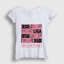 Presmono Kadın Comics Blackpink T-shirt Beyaz