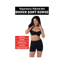 Özel Üretim İz Göstermez Yüksek Bel Toparlayıcı Dikişsiz Boxer Şort Korse Siyah