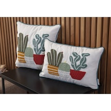 Swita Home Çiftli Kombin Punch İşlemeli Kırlent Kılıfı Panç Beyaz - Yeşil