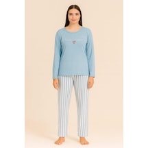 Kadın 20281 Uzun Kol Milan Pijama Takımı Mavi Mavi Kadın 20281 Uzun Kol Milan Pijama Takımı Mavi Mavi