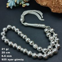 925 Ayar Gümüş Tesbih Yuvarlak Kesim Kare Kalem İşlemeli Orta Boy