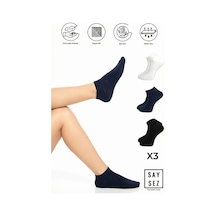 Saysez Bambu Kadın Patik Düz Siyah-beyaz-lacivert Çorap Dikişsiz Premium 3'lü Paket Lacivert