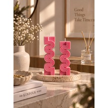 Mumelia Sonsuz Kıvrım - Doğal Soya Blok Dekoratif Mum - Pembe - Büyük & Küçük Set