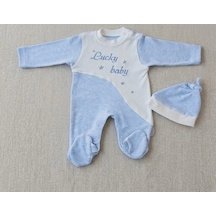 Biçomi Lucky Baby Pamuklu Antialerjik Kendinden Şapkalı Pratik Erkek Bebek Tulumu Mavi