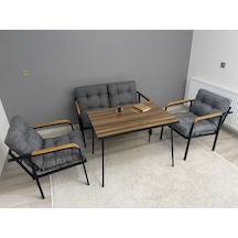 Modern Jüpiter Balkon, Bahçe, Cafe - Metal Kanepe Koltuk Takımı - 2+1+1 + Masa Antrasit Modernsh22 Antrasit