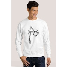 Balyoz Baskılı Beyaz Erkek Örme Sweatshirt