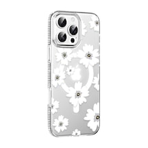 Joko Apple iPhone Uyumlu  16 Pro Max Uyumlu Floral Magsafe Kapak - Beyaz