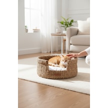 Akayev Nature Hasır Yuvarlak Kedi Ve Köpek Yatağı Minderli 45 Cm