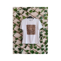 Çınar Boutique Leopar Baskılı Tişört Beyaz Beyaz