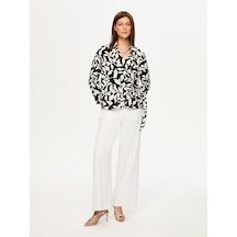 Monochrome Desen Beli Bağcık Detaylı Uzun Kol Bluz S26blz018 Us26blz01810 Siyah