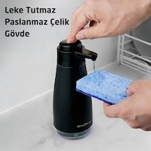Sense Touch Manuel Pompalı Sıvı Sabunluk Paslanmaz Çelik 450ml Şeffaf Seviye Bölmesi Parmak İzi Bırakmaz Banyo Ve Mutfak Siyah 000 Açık Krem