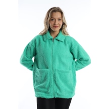 Kadın Fermuarlı Stoper Detaylı Kıvırcık Peluş Ceket Yeşil