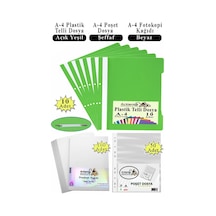 Telli Dosya Plastik A4 10 Lu Poşet Dosya 50 Li A4 Fotokopi Kağıdı 100 Adet 1 Paket Ekonomik Kaliteli Şeffaf Kapak Dosya Açık Yeşil