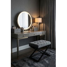 Nexus Babyface Kapitoneli Puf - Siyah Metal X Ayaklı Modern Bench 50x40 Cm Antrasit