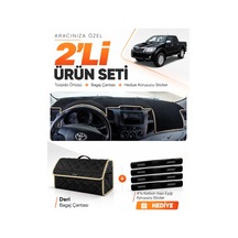 Toyota Hilux 2005-2014 Uyumlu Torpido Örtüsü + Deri Bagaj Çantası + Sticker Seti - Siyah Bej