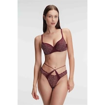 Ang Butik Kadın Çiçek Desenli Destekli Balenli Kaplı Dantel Detaylı İç Çamaşırı Takımı Vişne