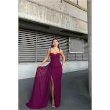 DefyModa Kadın Krep Kumaş Straplez Abiye Elbise Açık Mor