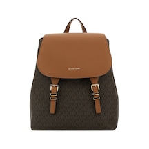 Kadın Monogram Desenli Kapaklı Yazı Logolu Sırt Çantası - Kahverengi Kahverengi