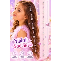 Işıltılı Yıldız Boncuklu Lila Kristalli Çocuk Saç Süsü - 40 Cm. Tel Toka İle Pratik Kullanım Diğer