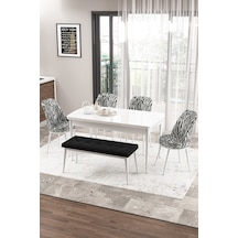 Masa Beyaz Sandalye Zebra Desen Ve Bench Siyah