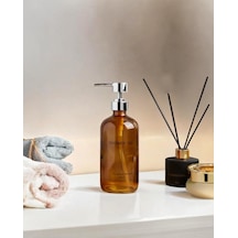 Büyük Boy Cam Sıvı Sabunluk - Dekoratif Cam Şampuanlık - 500 Ml - 21x7 001