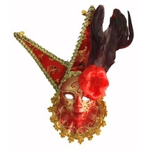 Tüylü Dekoratif Seramaik Maske Kırmızı Renk 4434