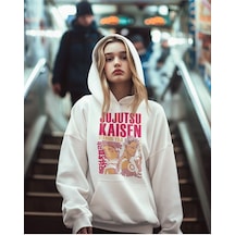 Jujutsu Kaisen Itadori Yuji Baskılı Unisex Oversize Anime Hoodie Beyaz