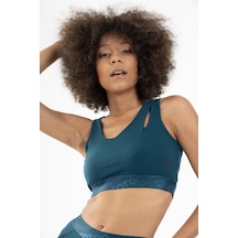 Maraton Active Slimfit Kadın Atlet Yaka Kolsuz Fitness Turkuaz Bra 21972-Turkuaz