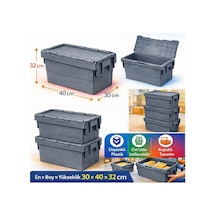 3lü 30 40 32 Cm Gri Menteşe Kapaklı Plastik Kasa