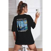 Starry Sky Baskılı Unisex Oversize Tshirt Siyah