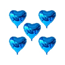 5 Adet Mavi Folyo Kalp Balon 45 CM Helyumla Uçan