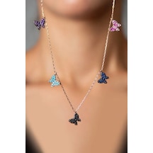 925 Ayar Papatya Silver Doğum Taşlı Mini Kelebek Kolye.rose.gold.rodaj Gümüş