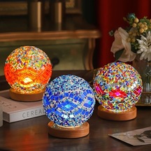 Willowhaven Bohemian Orange B Style Usb Fişli Mozaik Gece Lambası Kademesiz Karartma Yatak Odası Masa Dekoru Ahşap