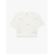 Koton Fiyonk Ve Taş Detaylı Ekru Kız Çocuk T-shirt 6skg10192a Ekru