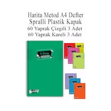 A4 Okul Defteri Spiralli Plastik Kapak 60 Yaprak Çizgili 3 Adet Ve 60 Yaprak Kareli 3 Adet Spralli Harita Metod