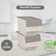 Motek Tekerlekli Patateslik Soğanlık Oyuncak Kutusu Patateslik Soğanlık Sepeti 2x12lt Beyaz+gri Diğer