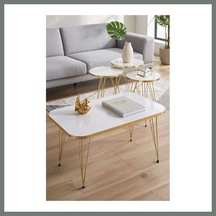 Bezos Gold Tel 4'lü Sehpa Seti Beyaz Mmbz