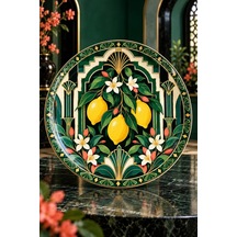 Dekoratif Duvar Tabağı Limonlu Art Deco Bahçe Dekorlu Seramik Tabak Beyaz